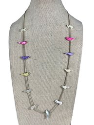 Contemporary Paste Mother Of Pearl Fetish Necklace Birds Sterling Silver