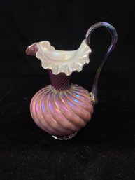 Fenton Sweetbriar Iridized Plum Overlay Spiral Swirl Optic Pitcher