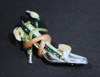 Sterling Silver High Heel Shoe W Enamel Brooch