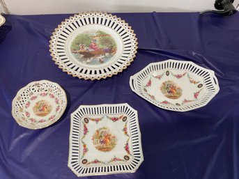 Vintage Decorative Reticulated Lattice Border Plate Lot