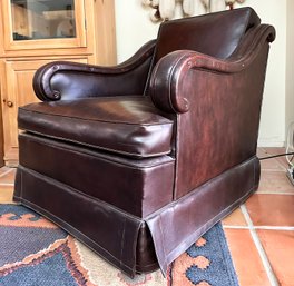 A High Quality Arm Chair In Chestnut Leather - Great Legs Under The Skirt!