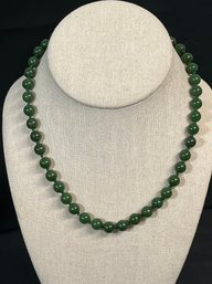 Dark Green Jade Short Necklace With 14k Clasp - 17' Length