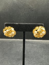 Gold Toned With Imitation Pearl Pierced Earrings