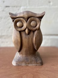Vintage Solid Hand Carved Wooden Owl