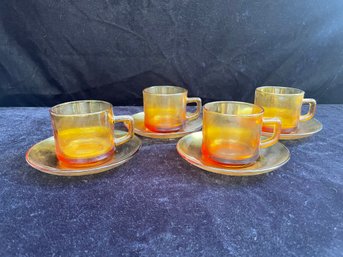 Depression Amber Glass Cups And Saucers