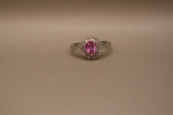 925 Sterling Silver Signed ' D'Joy' Pink And Clear Stones Ring Size 11