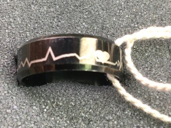 Vintage Artisan Made Polished Stainless-Steel Custom Heartbeat Love Band Ring - Size 10