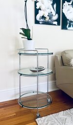 Three Tier Glass & Chrome Side Table On Wheels