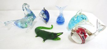 A Nice Lot Of Blown Glass Figural Dolphins, Whales And An Alligator Too!
