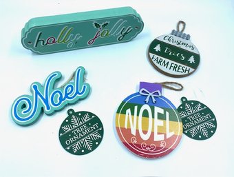 Vintage Grouping Of Wood Holiday Signs