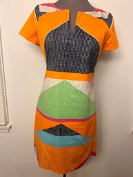 Bold And Form Fitting Trina Turk Dress With A Geometric Color Block Pattern - Size 8