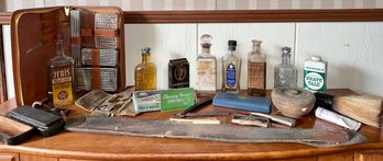 Huge 20 Piece Antique Shaving Lot Incl Nickel Plated Rolls Razor Of London, 1911 Straight Edge Razor & More