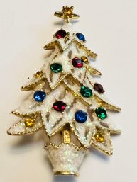 SIGNED EISENBERG ICE VINTAGE GLISTENING RHINESTONE CHRISTMAS TREE BROOCH