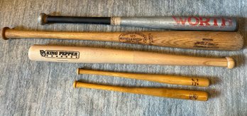 Louisville Slugger Baseball Bat, Worth Metal Bat, King Pepper Wood Bat & Two NY Yankees Mini Bats