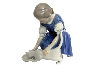 Bing & Grondahl Danish 'Only One Drop' Vintage Porcelain Girl & Cat Figurine