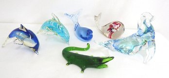 A Nice Lot Of Blown Glass Figural Dolphins, Whales And An Alligator Too!