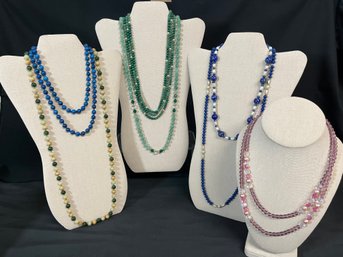 7pc Stone & Bead Vintage Necklace Grouping  - Jasper, Lapis, Malachite