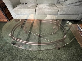 Glass Top Scrolled Metal Base Coffee Table