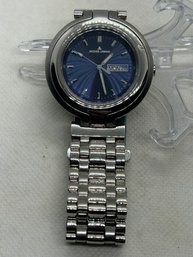 High End Designer JACQUES LEMANS 'monaco' Stainless Steel Dress Watch With Cobalt Blue Dial- Works Well