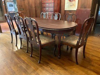 Gorgeous Mahogany Dining Table With Eight Queen Anne Style Walnut Side Chairs