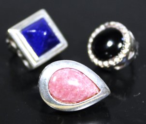 Sterling Silver Lot Of Three Enhancer Pendants Lapis, Pink Quartz And Black Onyx