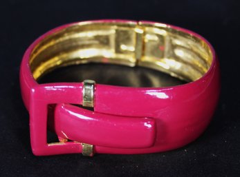 Vintage 1980s Purple Enamel Gold Tone 'buckle' Formed Cuff Bracelet