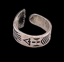 Very Old Native American Sterling Silver Engraved Ring Part, Size 2