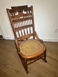 Victorian Eastlake Rocking Chair With Caned Seat