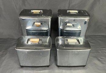 4 PC Set Of MCM Canisters - Metal With Plastic Base And Top