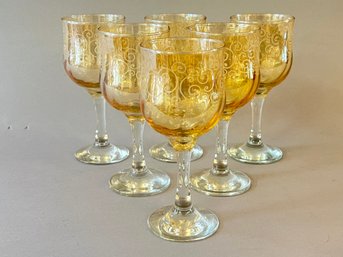 Set Of 6 Iridescent Gold Glasses