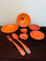 Beautifully Painted Wood Salad Serving Dishes