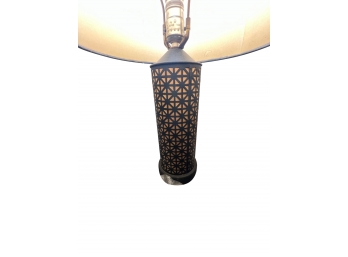Lattice Pillar Table Lamp With Flecked Drum Shade