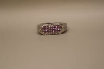 925 Sterling Silver Signed ' D'Joy' Pink And Clear Stones Ring Size 11