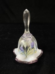 Fenton Art Glass Bell Crimped Bottom Clear Purple Flower