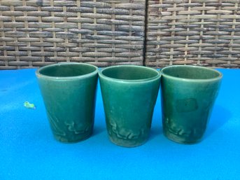 Palm Tree Green Pottery Glazed Cups