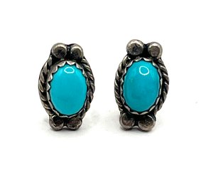 Vintage Sterling Silver Southwestern Turquoise Stud Earrings