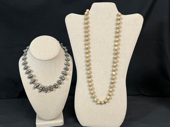 Two Vintage Necklaces - Fresh Water Pearl And Beige Stone