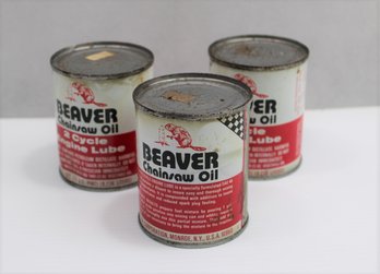 Vintage Beaver Chainsaw Oil Lot Of 3  8oz Cans  Some Wear And Small Dents On Can Surfaces