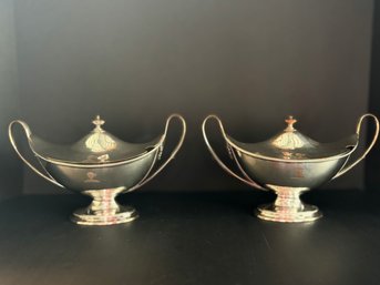 Pair Old Sheffield  Silver Plate Boat Style Tureens C1770
