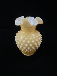 Fenton Art Glass Honey Amber Overlay Hobnail Vase