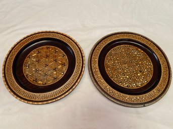 Decorative Wooden Middle Eastern Plates With Mother Of Pearl Inlay