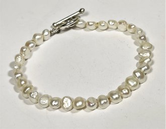 Fine Genuine Cultured Pearl Sterling Silver Bracelet