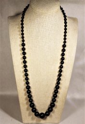 Fine Genuine Black Onyx Elongated Graduated Beaded Necklace