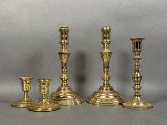 A Lovely Assortment Of Vintage Brass Candlesticks By Colonial Candle & Baldwin Brass