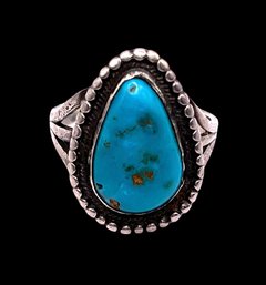 Vintage Native American Sterling Silver And Turquoise Ring, Size 9.8