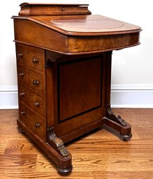 A 19th Century Burl Wood Davenport Desk With Leather Top - Beautifully Restored