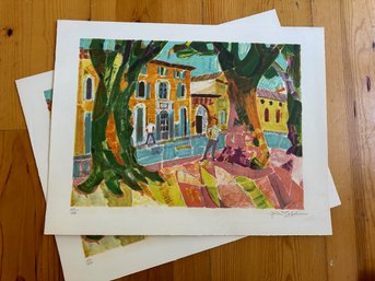 Two Colorful European Lithographs, Signed & Numbered