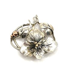 Vintage Sterling Silver With Vermeil Accents Large Flower Pendant