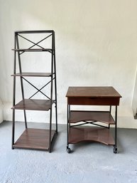 Hardwood And Metal Bookshelf And Side Table