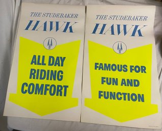 Two Studebaker Hawk Colored Lithograph Advertisements